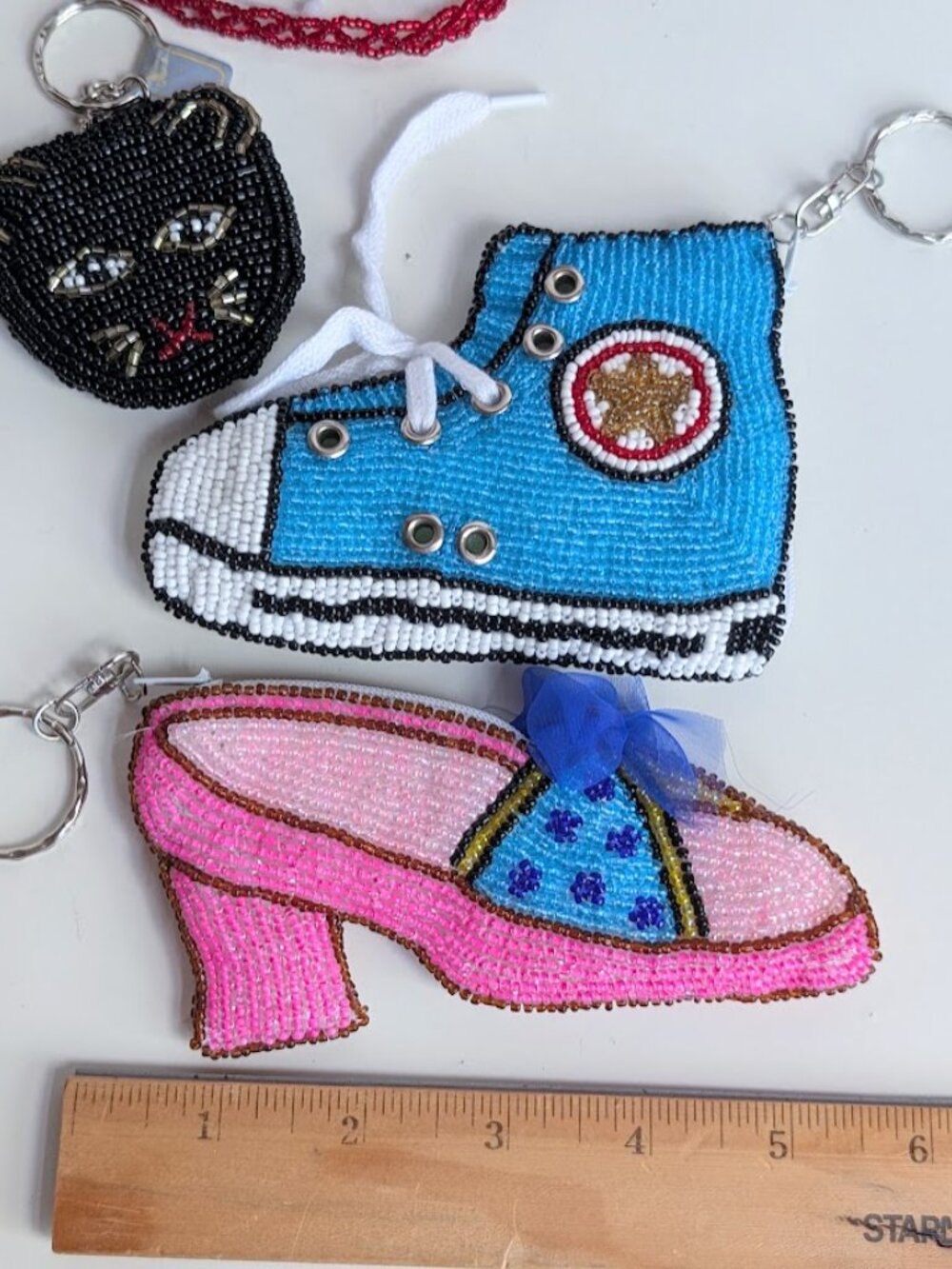 Beaded Pink High Heel Shoe Coin Purse & Black Cat Face Key Chain - Picture 4 of 9
